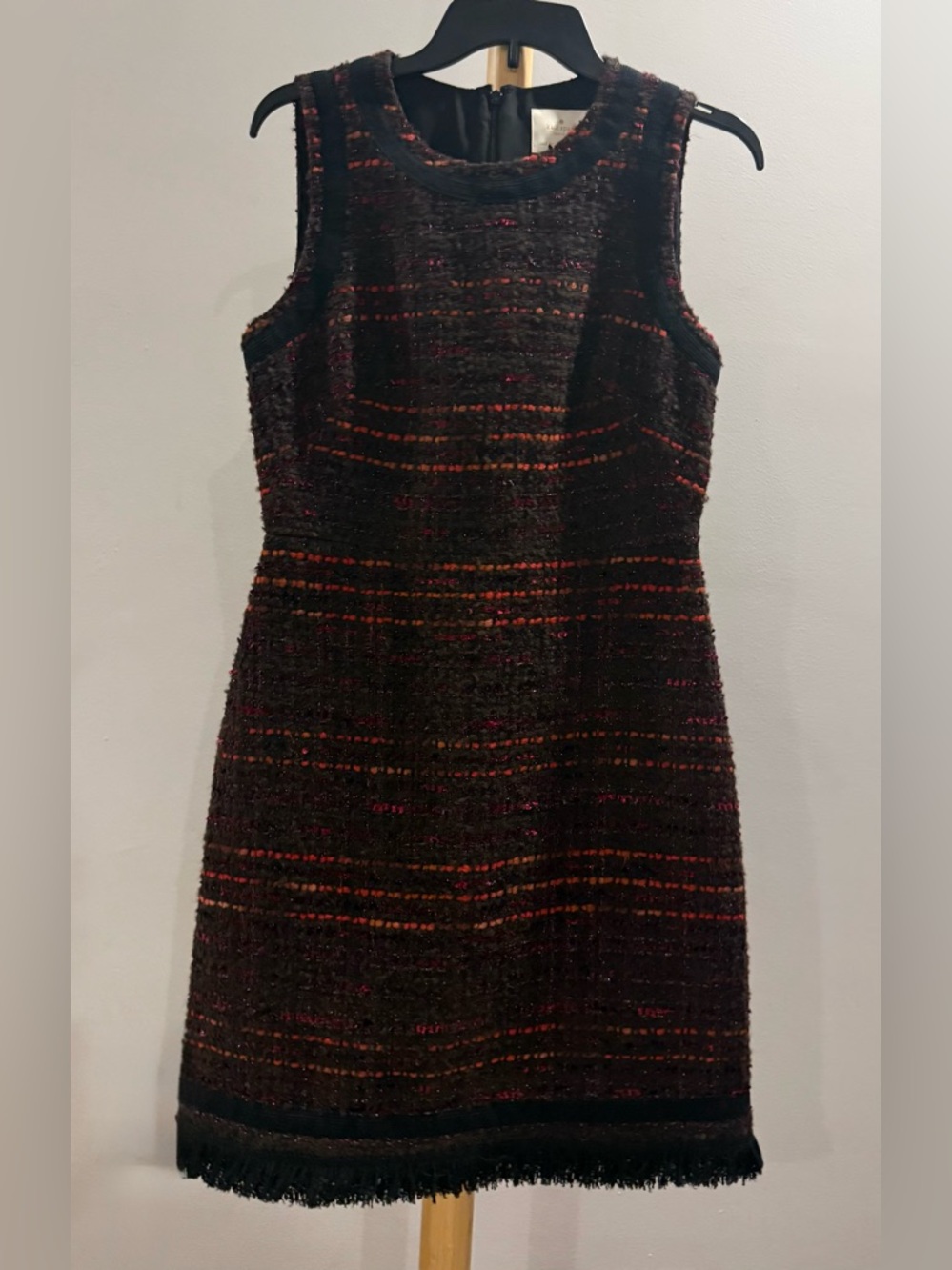 KATE SPADE ♠️ Black Tweed Mini Dress with Red & Orange Stripes